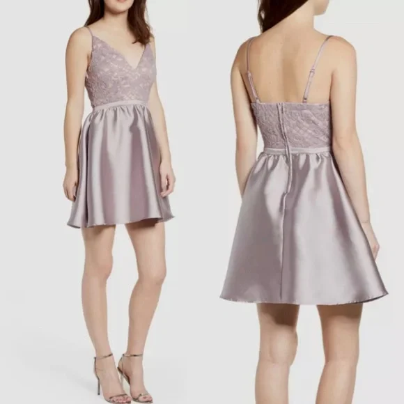 Love Nikki Lew Dresses | Love,Nikki Lew Lace Taffeta Fit & Flare V-Neck Purple Party Dress Juniors Size 5 | Color: Purple | Size: 5j | Pm-88861345's
